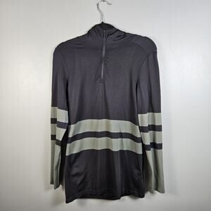The North Face Hooded Seamless 1/4 Zip Black Gray Stripe Active Top Women's Larg